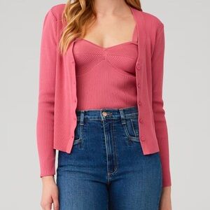 BB DAKOTA Madden spring roll fitted sweater set deep lipstick pink size small